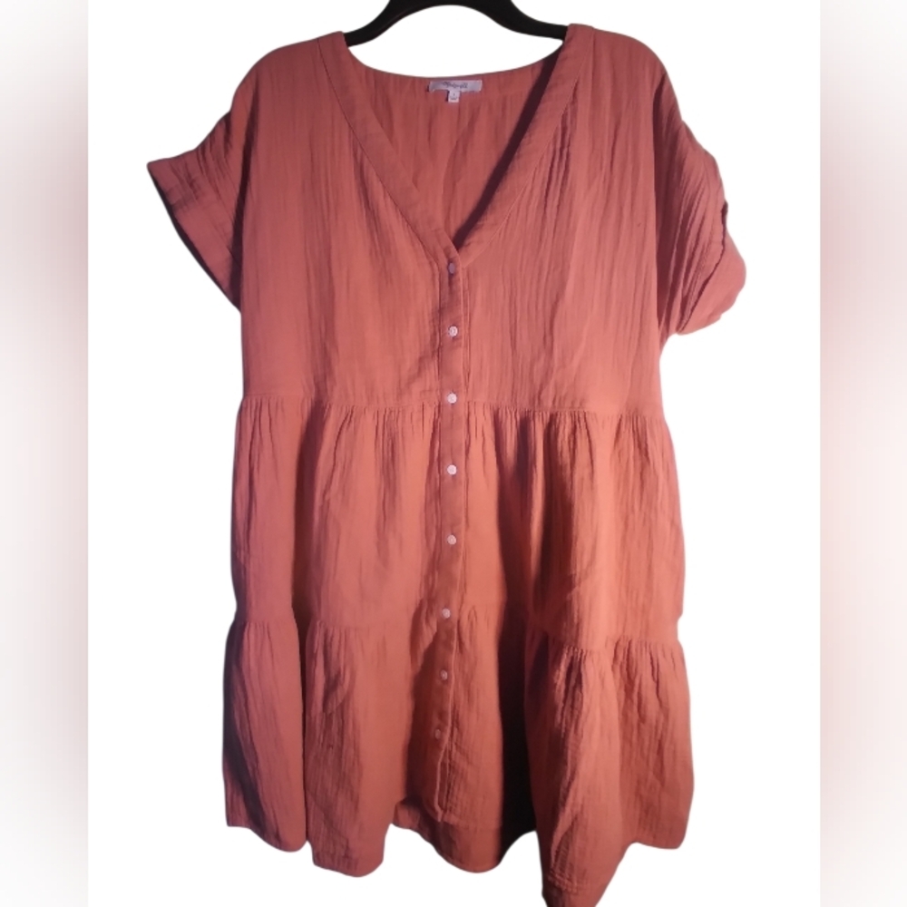 Madewell Rust Orange Button-Down Baby Doll Dress 100% Cotton Size S Short Sleeve